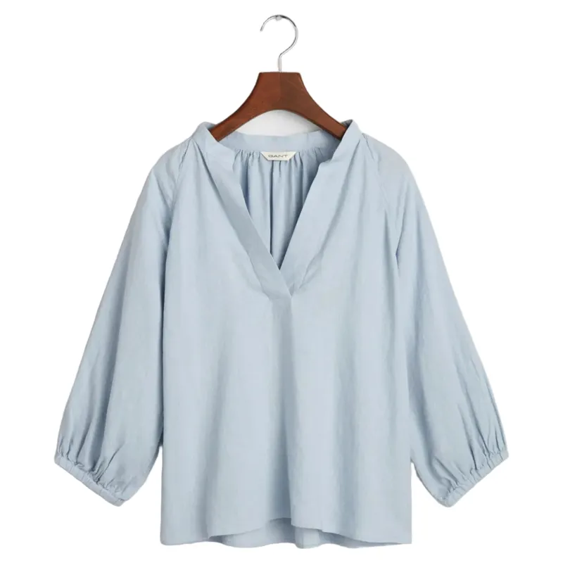 Gant Linen Short Sleeve Blouse Light Blue