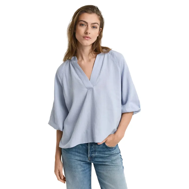 Gant Linen Short Sleeve Blouse Light Blue-1