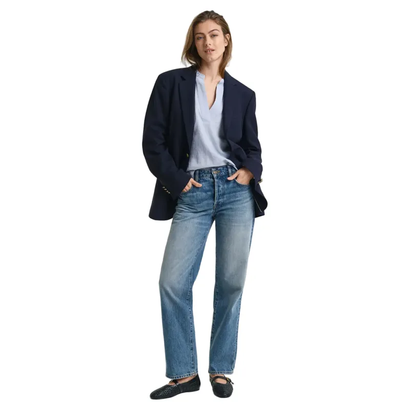 Gant Linen Short Sleeve Blouse Light Blue-5