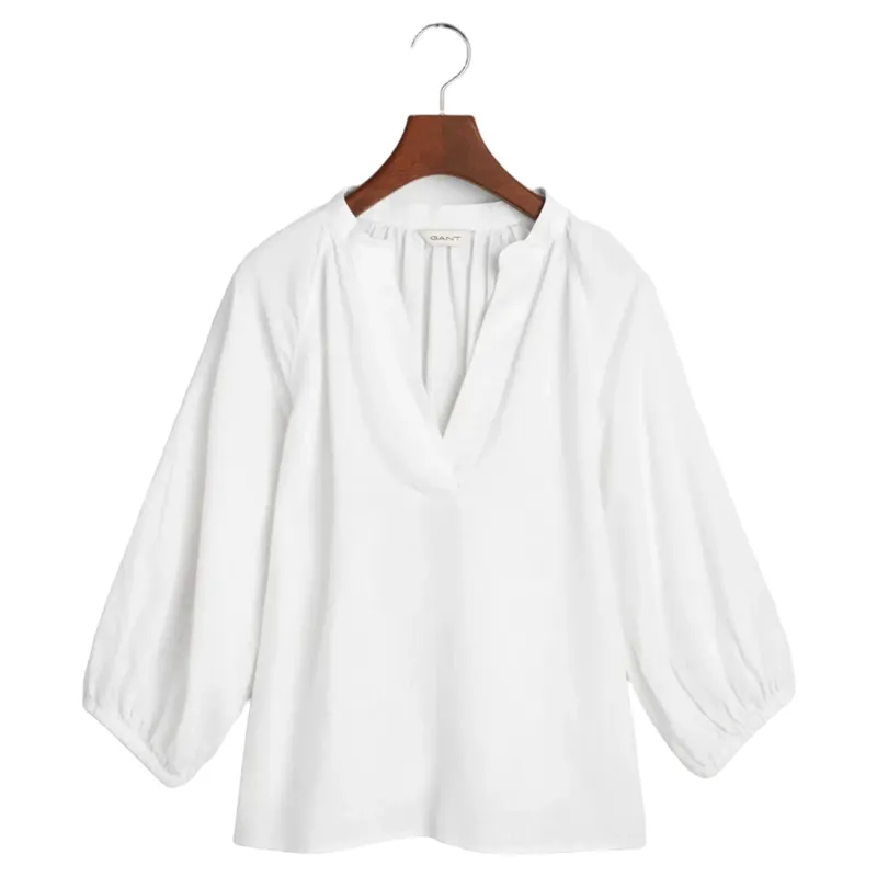 Gant Linen Short Sleeve Blouse White