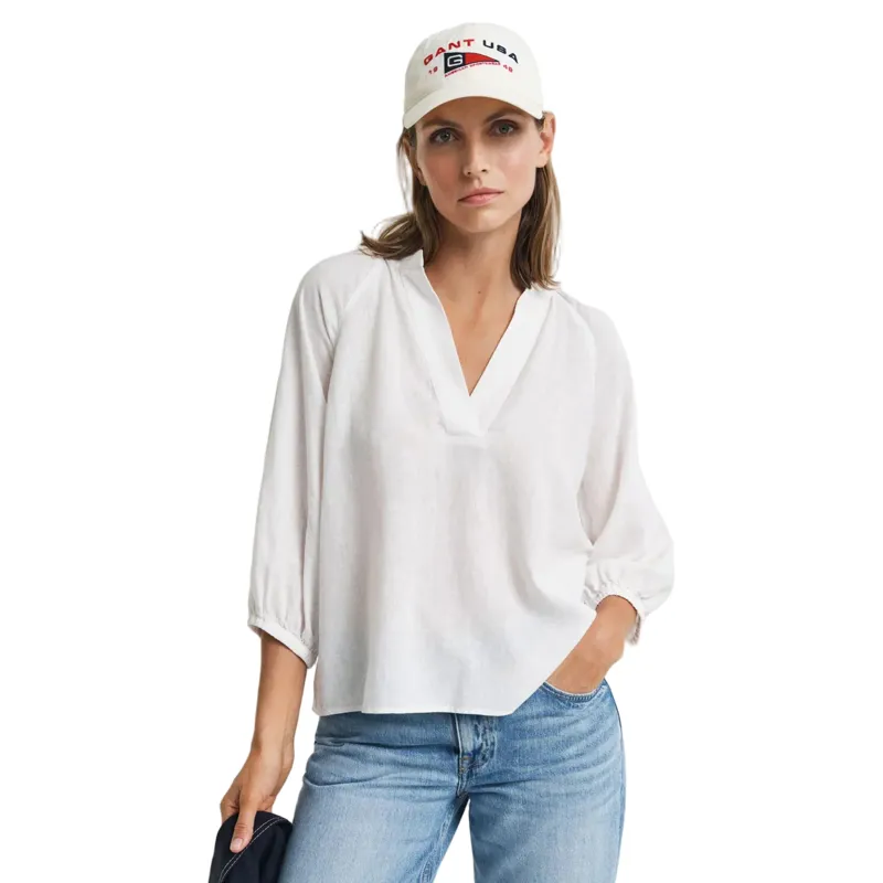 Gant Linen Short Sleeve Blouse White-1