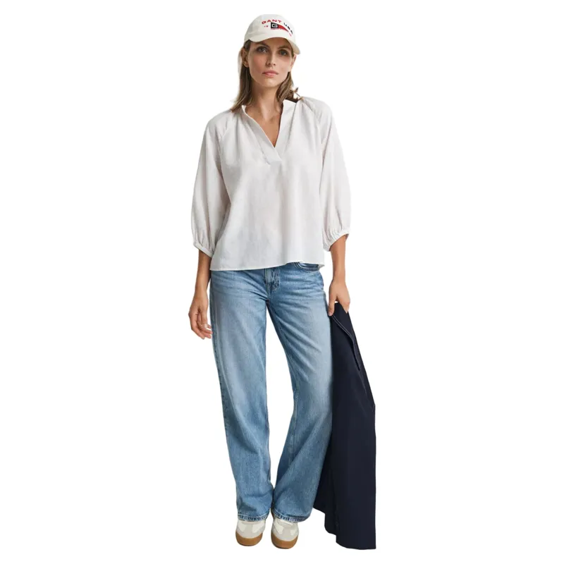 Gant Linen Short Sleeve Blouse White-3