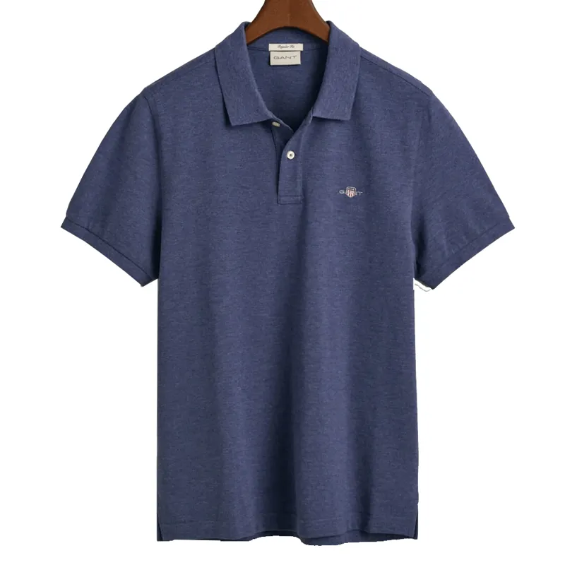Gant Regular Fit Shield Pique Polo Shirt Dark Jeansblue Melange