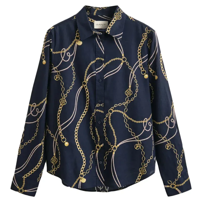 Gant Print Cotton Voile Shirt in Evening Blue