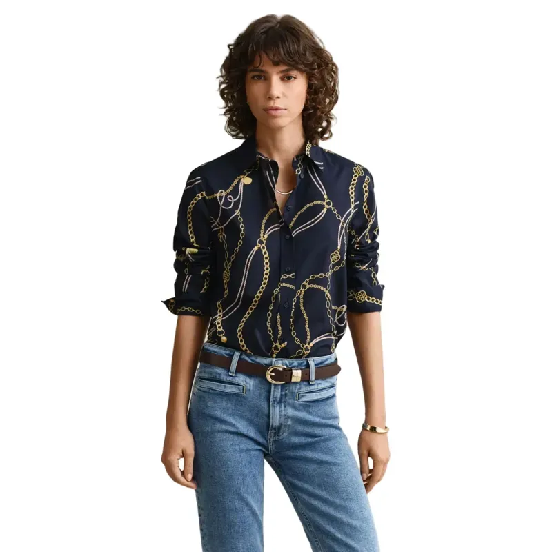 Gant Print Cotton Voile Shirt in Evening Blue-1
