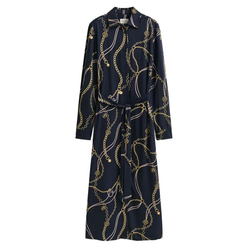 Gant Printed Fluid Long Sleeve Shirt Dress in Evening Blue