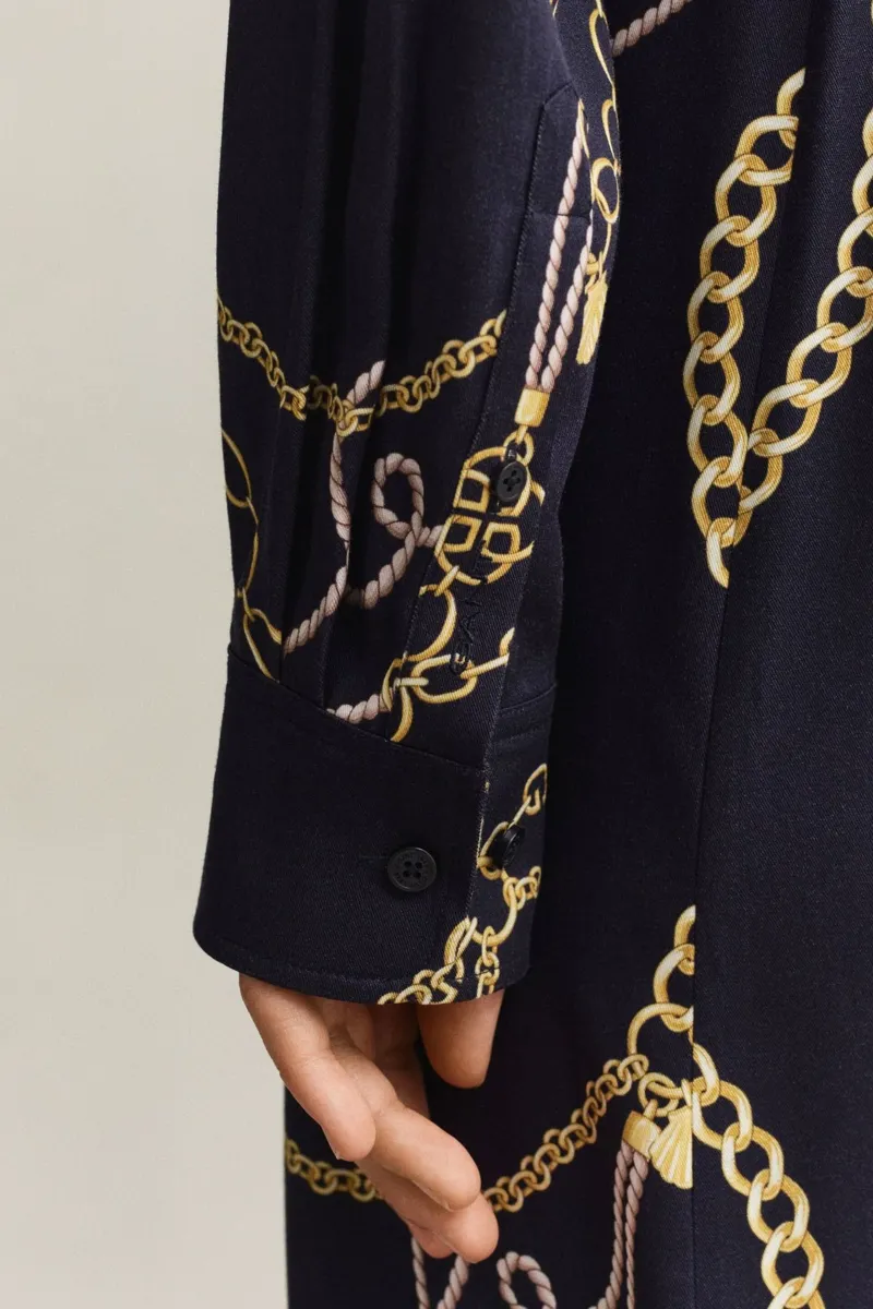 Gant Printed Fluid Long Sleeve Shirt Dress in Evening Blue-6