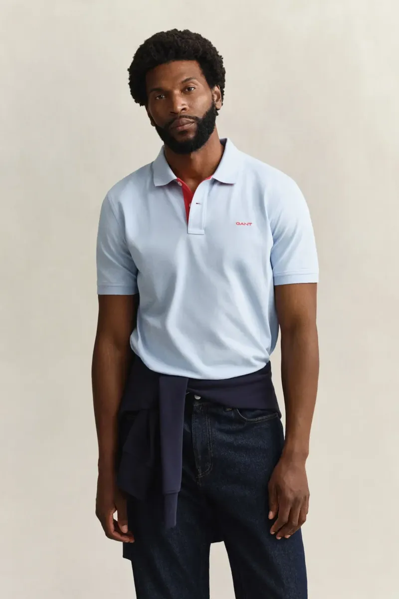 Gant Reg Contrast Pique Short Sleeve Polo in Fresh Blue-1