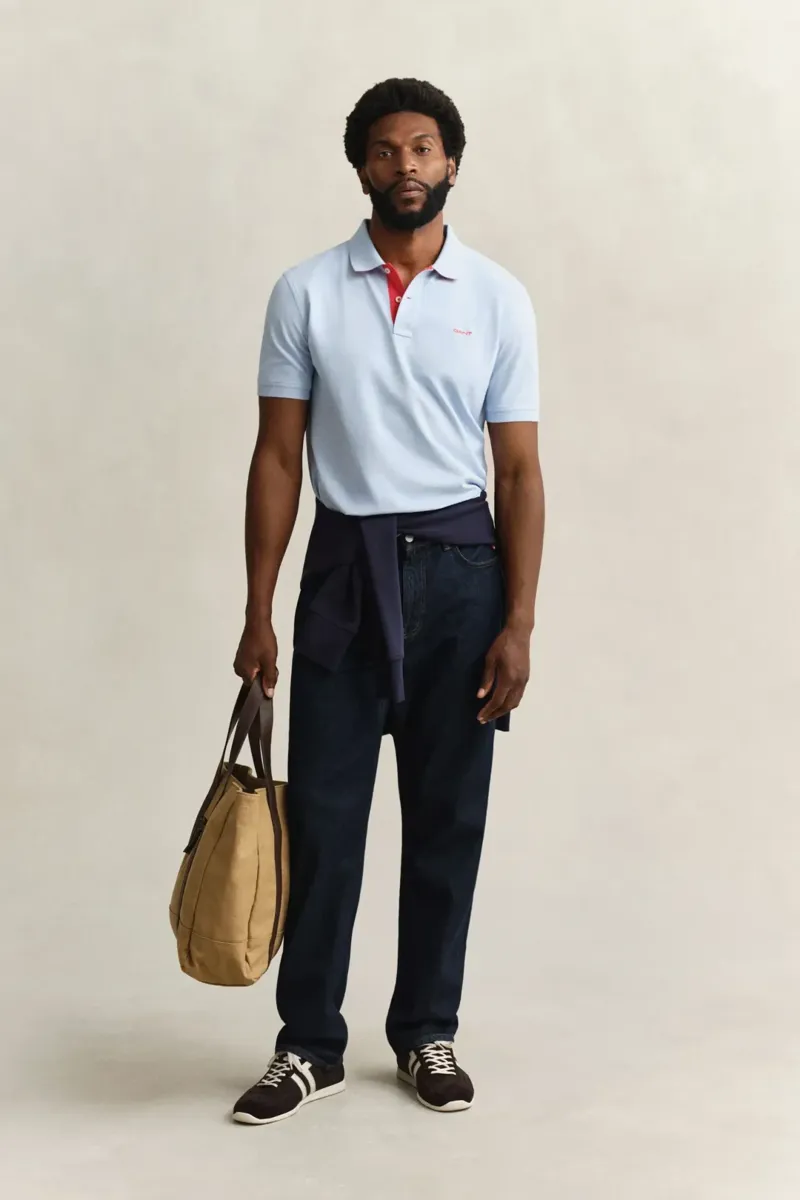 Gant Reg Contrast Pique Short Sleeve Polo in Fresh Blue-2