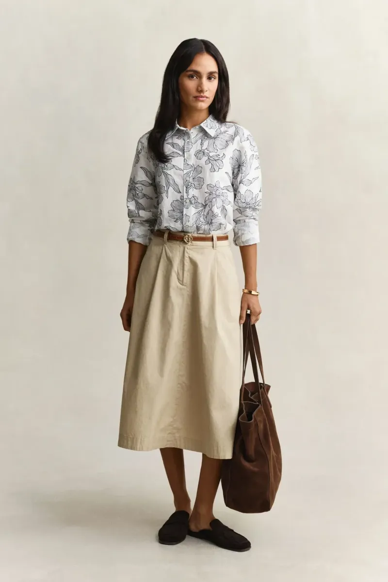 Gant Reg Floral Print Linen Shirt in Evening Blue-2