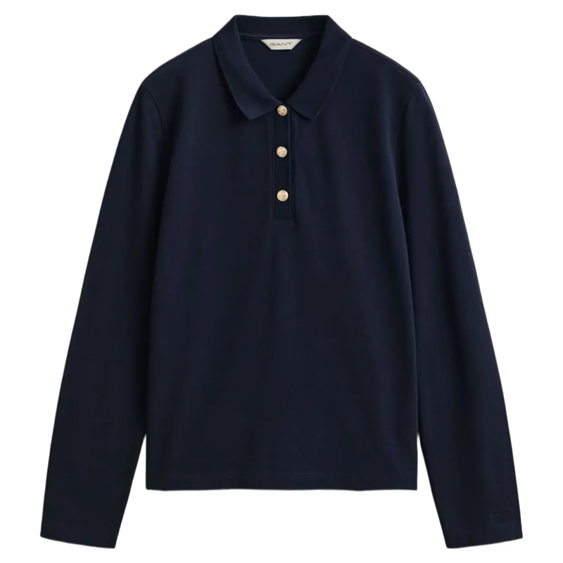Gant Reg LS Pique Polo Long Sleeve Top in Evening Blue