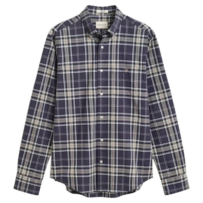 Gant Reg Poplin Check Shirt in Mist Taupe