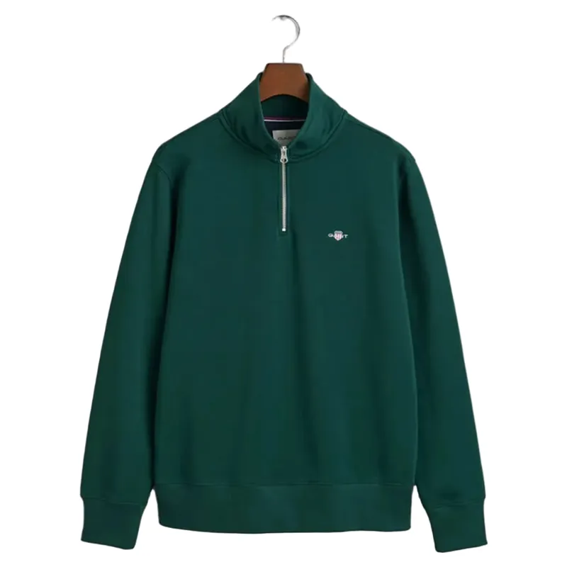 Gant Reg Shield Half Zip Sweat Tartan Green