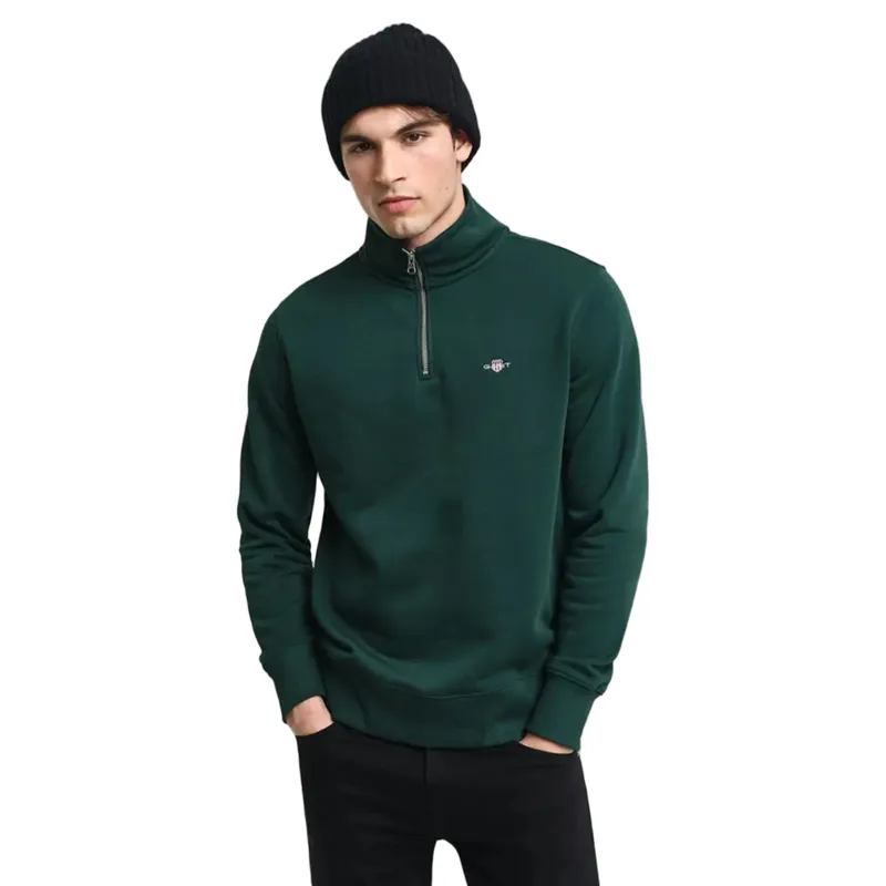 Gant Reg Shield Half Zip Sweat Tartan Green-1