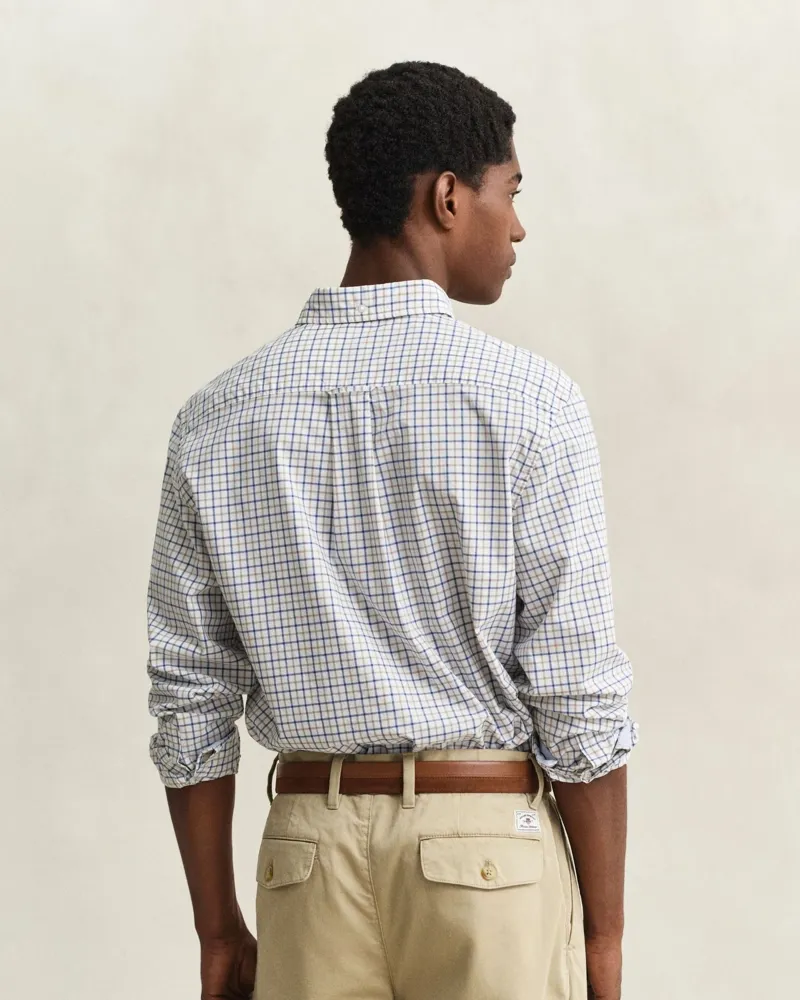 Gant Regular Classic Poplin Check Shirt in Taupe Beige-3
