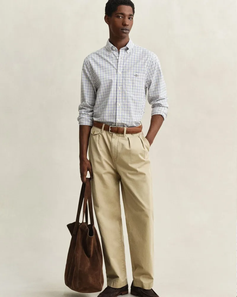 Gant Regular Classic Poplin Check Shirt in Taupe Beige-4