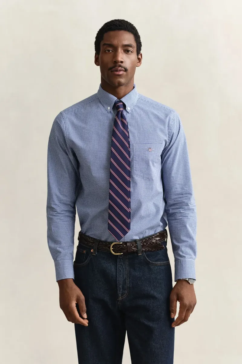 Gant Regular Classic Poplin Gingham Shirt in College Blue-1