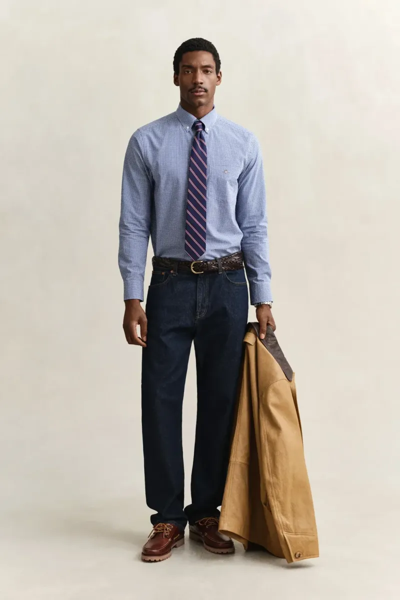 Gant Regular Classic Poplin Gingham Shirt in College Blue-2