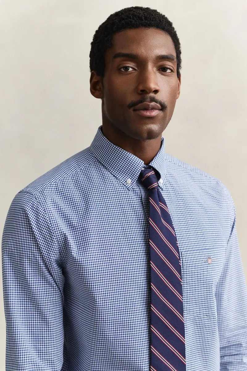 Gant Regular Classic Poplin Gingham Shirt in College Blue-4