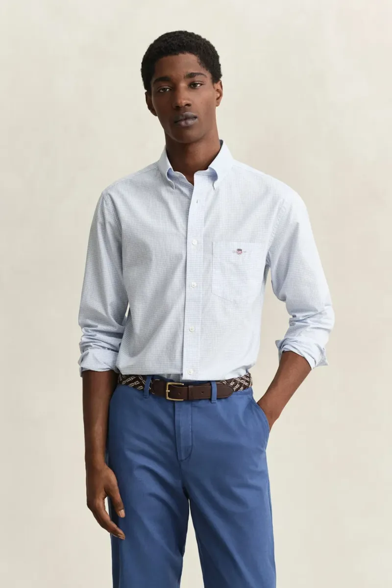 Gant Regular Classic Poplin Gingham Shirt in Light Blue-1