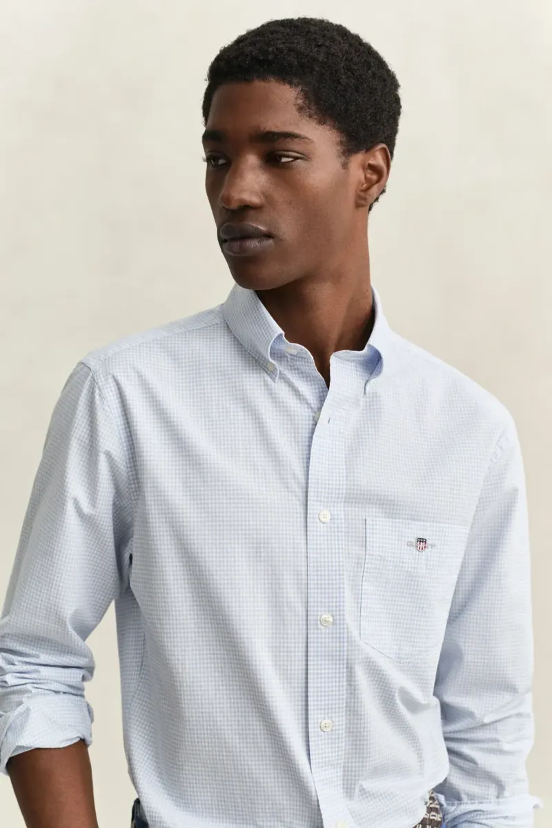 Gant Regular Classic Poplin Gingham Shirt in Light Blue-3