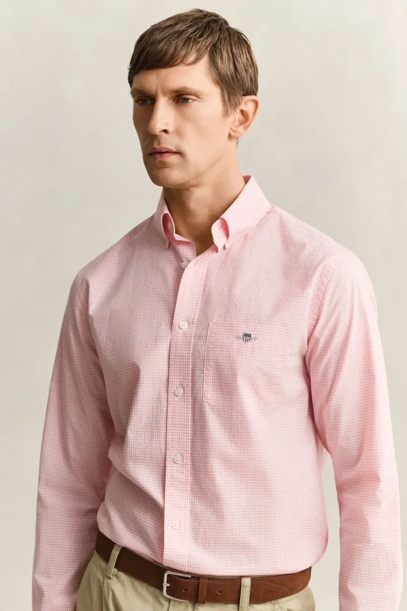 Gant Regular Classic Poplin Gingham Shirt in Washed Pink-4