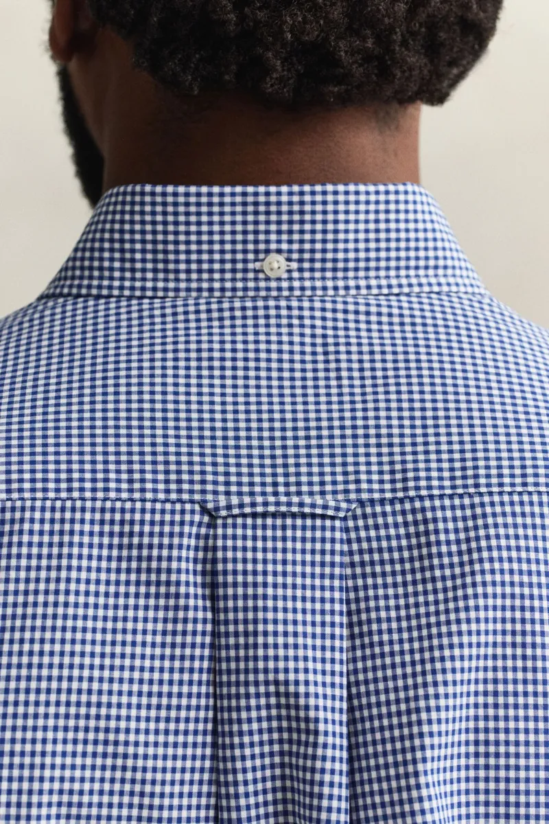 Gant Regular Classic Poplin Gingham Short Sleeve Shirt in College Blue-3