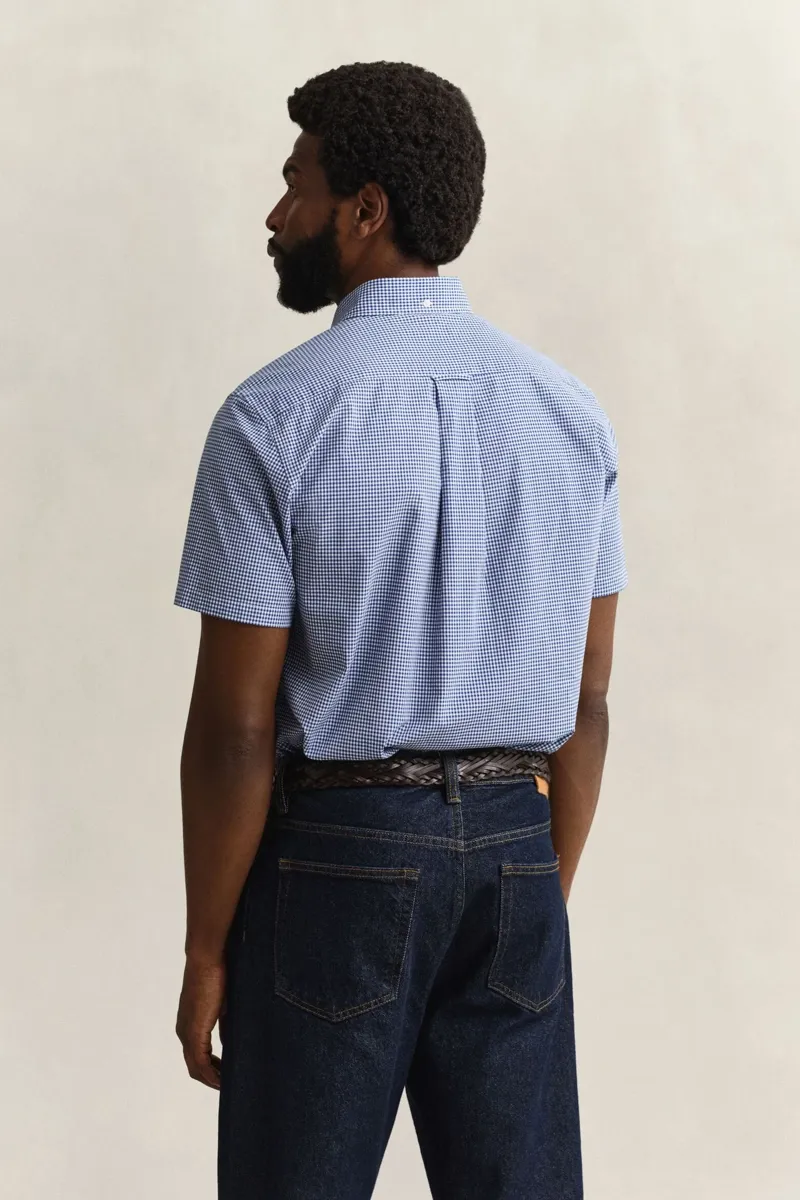 Gant Regular Classic Poplin Gingham Short Sleeve Shirt in College Blue-4