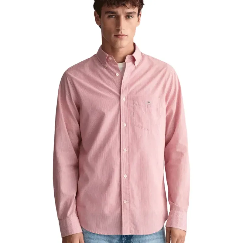 Gant Regular Fit Banker Stripe Poplin Shirt Ruby Red-1