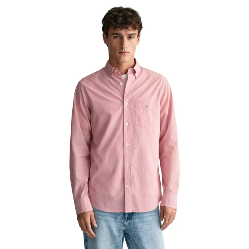 Gant Regular Fit Banker Stripe Poplin Shirt Ruby Red-7