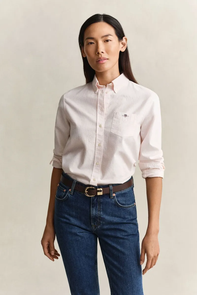 Gant Regular Fit Classic Oxford Striped Shirt in Apricot Pink-1