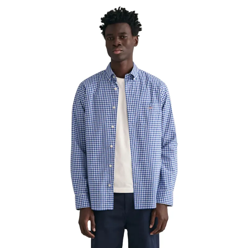 Gant Regular Fit Gingham Poplin Shirt College Blue