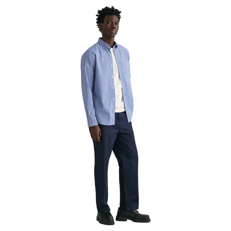 Gant Regular Fit Gingham Poplin Shirt College Blue-2