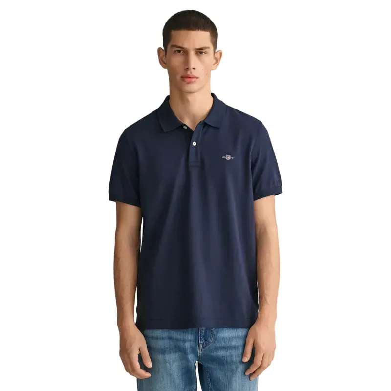Gant Regular Fit Shield Pique Polo Shirt Evening Blue-1