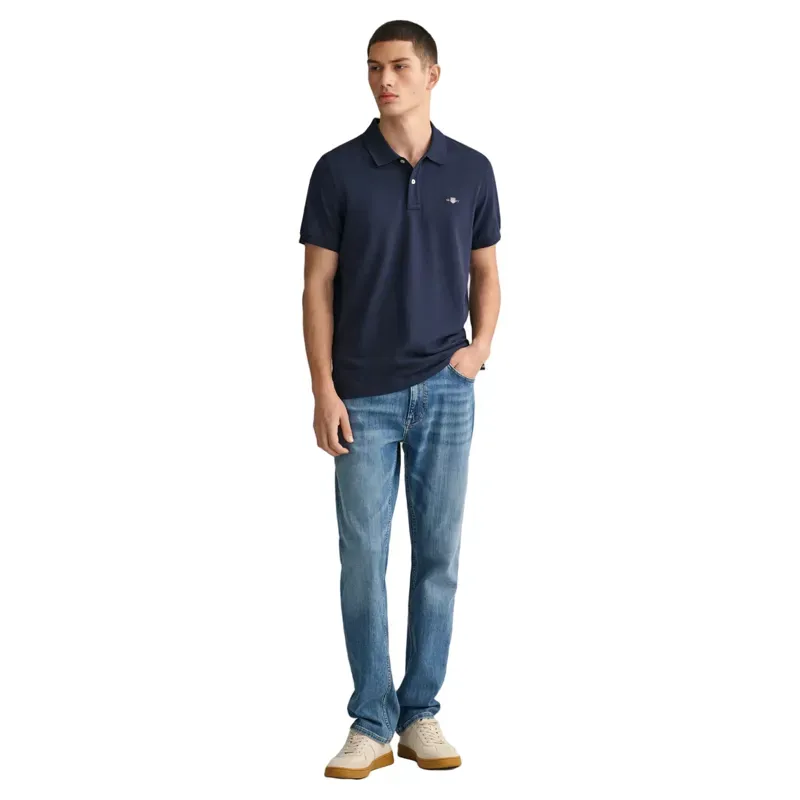 Gant Regular Fit Shield Pique Polo Shirt Evening Blue-3