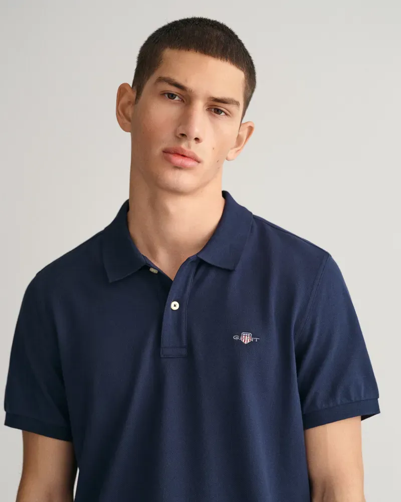 Gant Regular Fit Shield Pique Polo Shirt Evening Blue-4