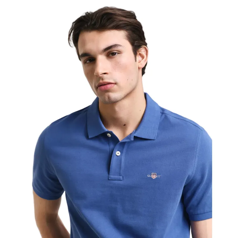 Gant Regular Fit Shield Pique Polo Shirt Vintage Navy-3