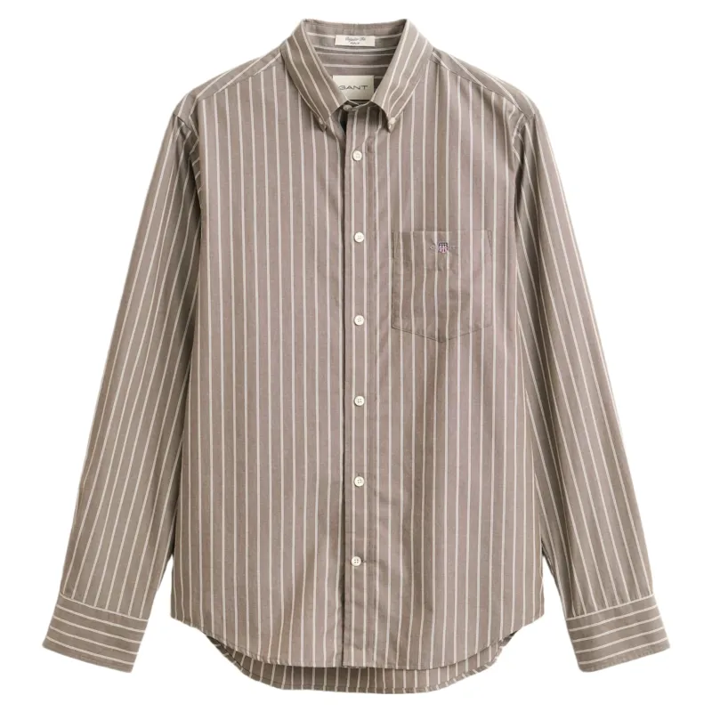 Gant Regular Poplin Stripe Shirt in Faded Taupe