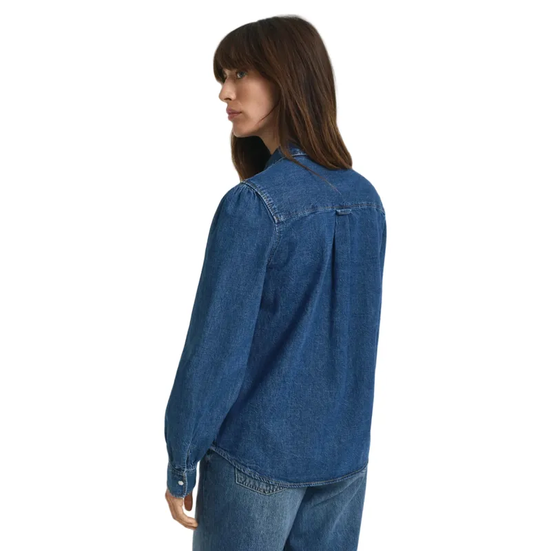 Gant Regular Puff Sleeve Denim Shirt Indigo-2