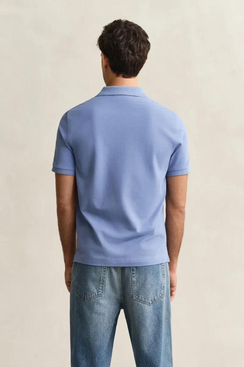 Gant Regular Shield Short Sleeve Pique Polo in Faded Denim-3