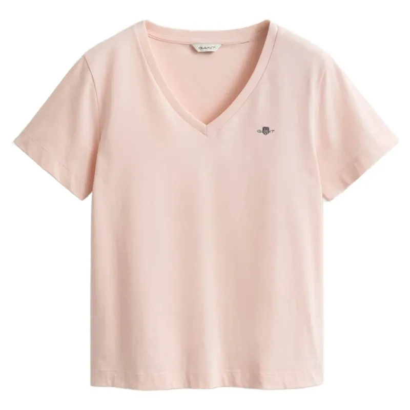 Gant Shield V-Neck T-Shirt Short Sleeve in Apricot Pink