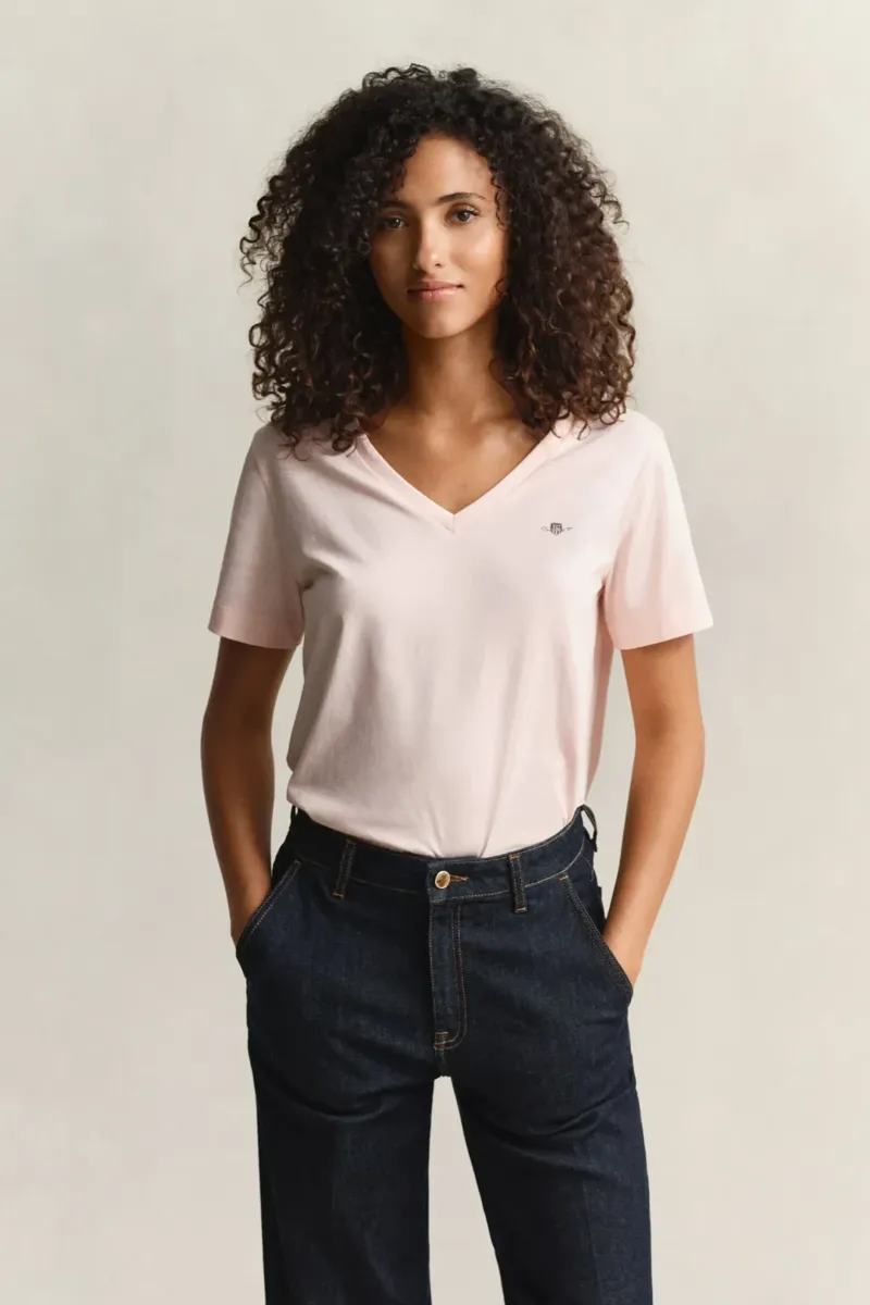 Gant Shield V-Neck T-Shirt Short Sleeve in Apricot Pink-1