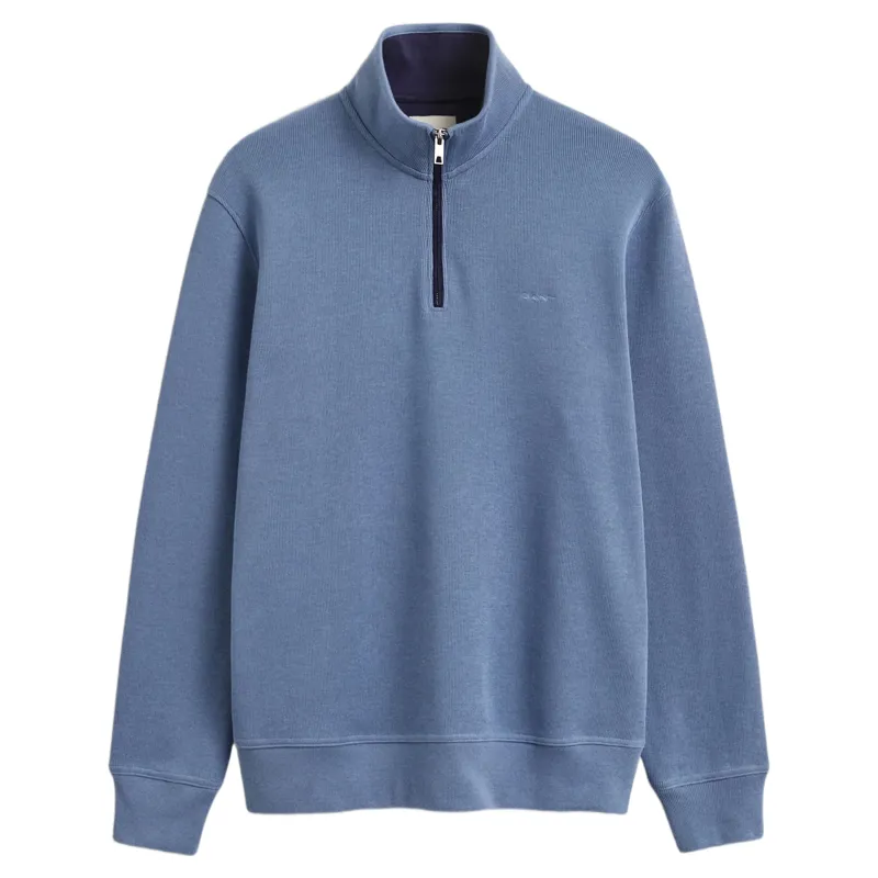 Gant Sacker Rib Half Zip Sweatshirt in Blue Horizon