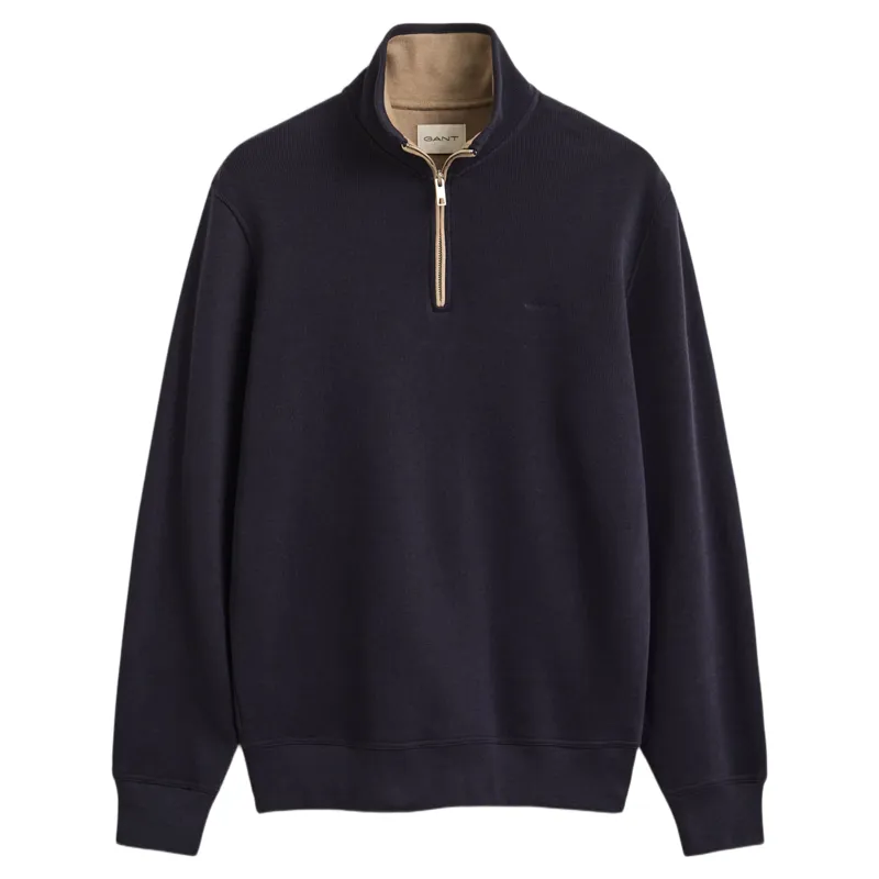 Gant Sacker Rib Half Zip Sweatshirt in Dark Evening Blue