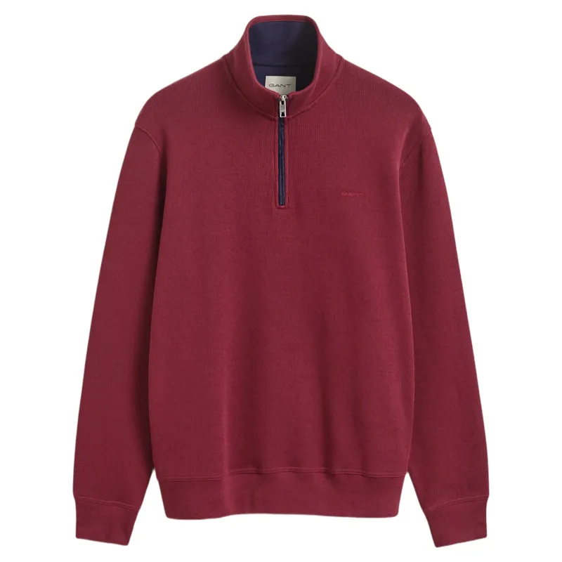 Gant Sacker Rib Half Zip Sweatshirt in Deep Grape Wine