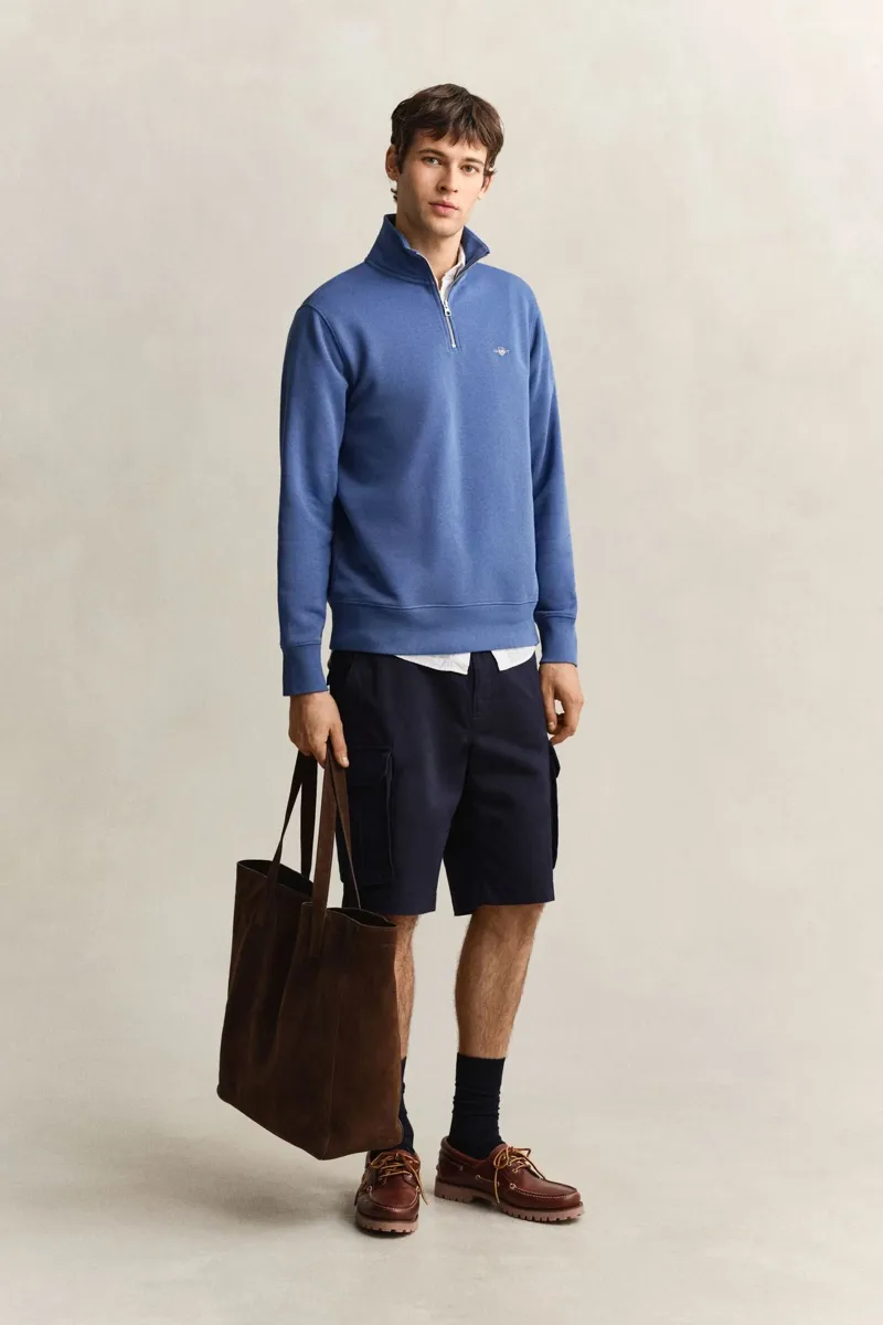 Gant Shield Half Zip Sweatshirt in Vintage Blue-2