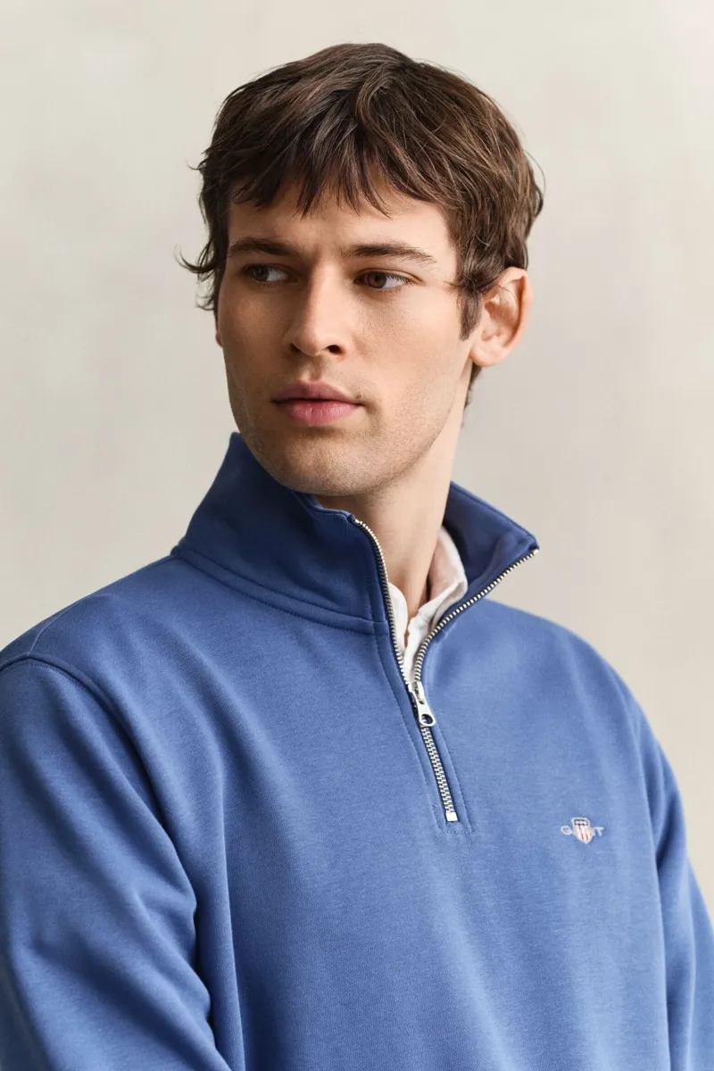 Gant Shield Half Zip Sweatshirt in Vintage Blue-3