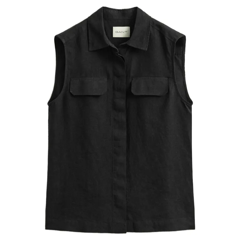 Gant Sleeveless Linen Shirt in Black