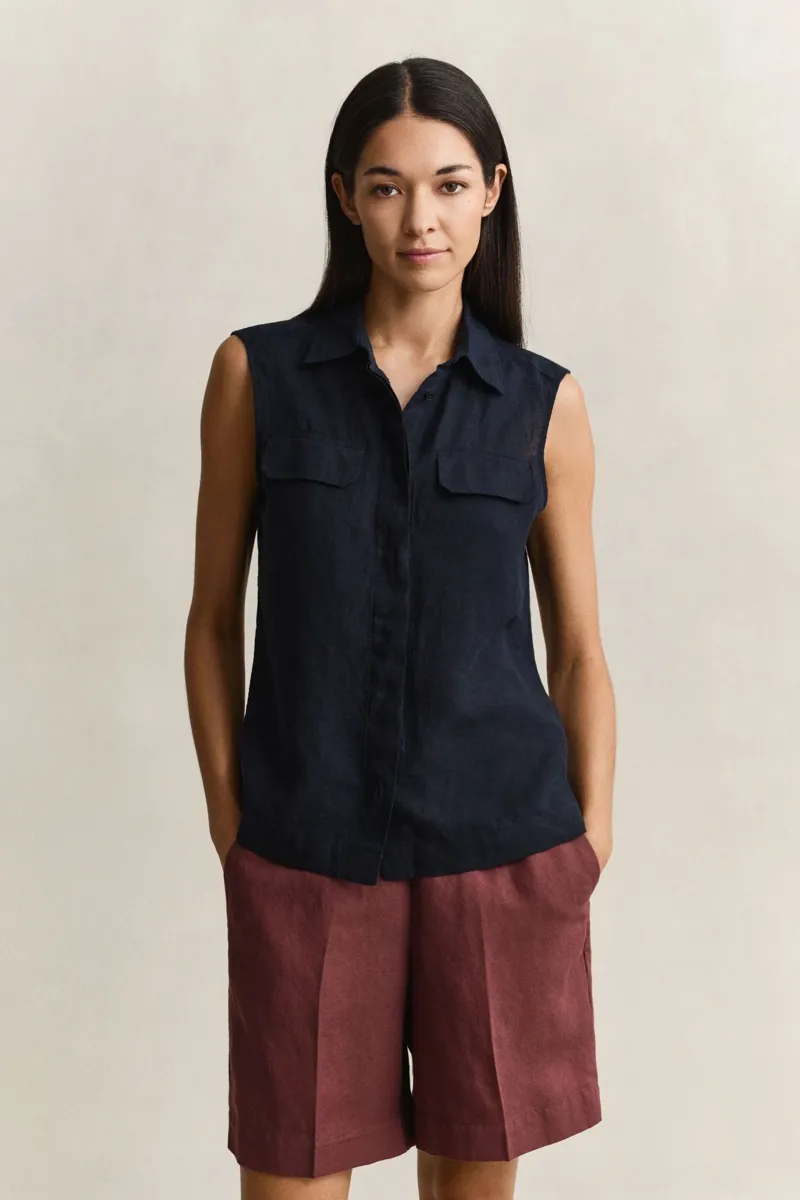 Gant Sleeveless Linen Shirt in Black-1
