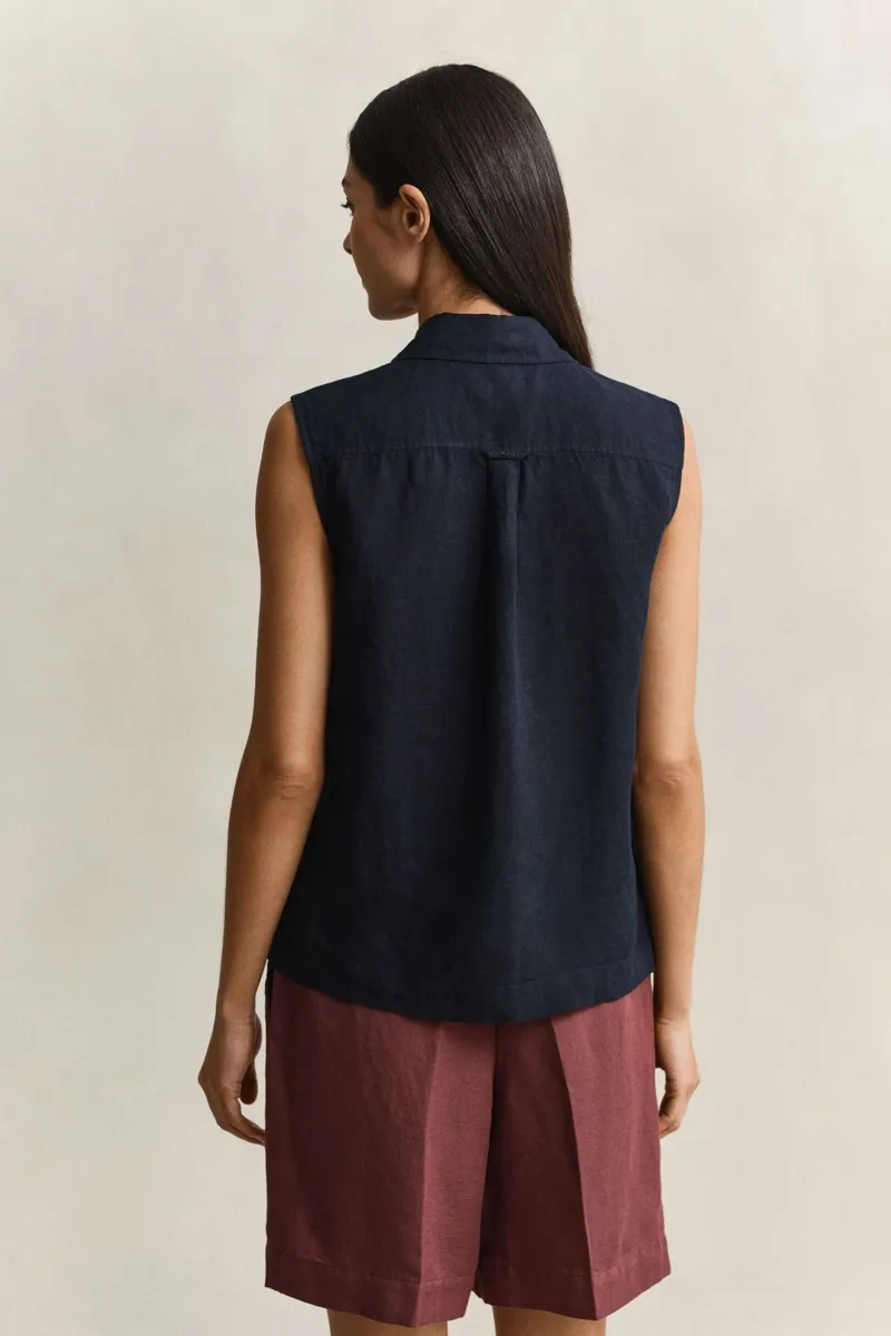 Gant Sleeveless Linen Shirt in Black-2